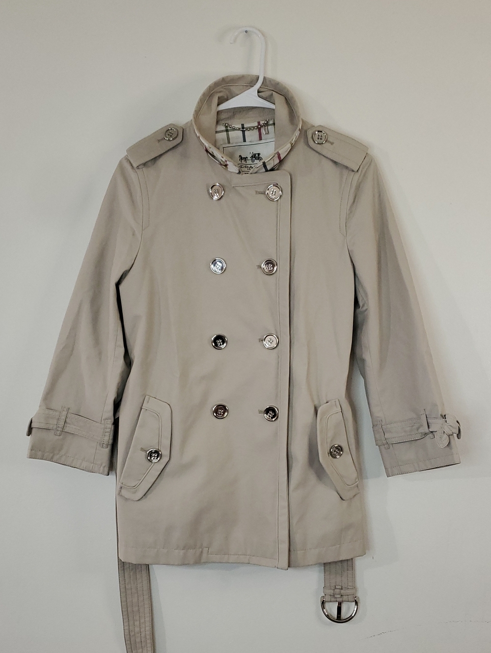 Coach Classic Double-Breasted Women's Short Trench Coat Size Small Beige Classy